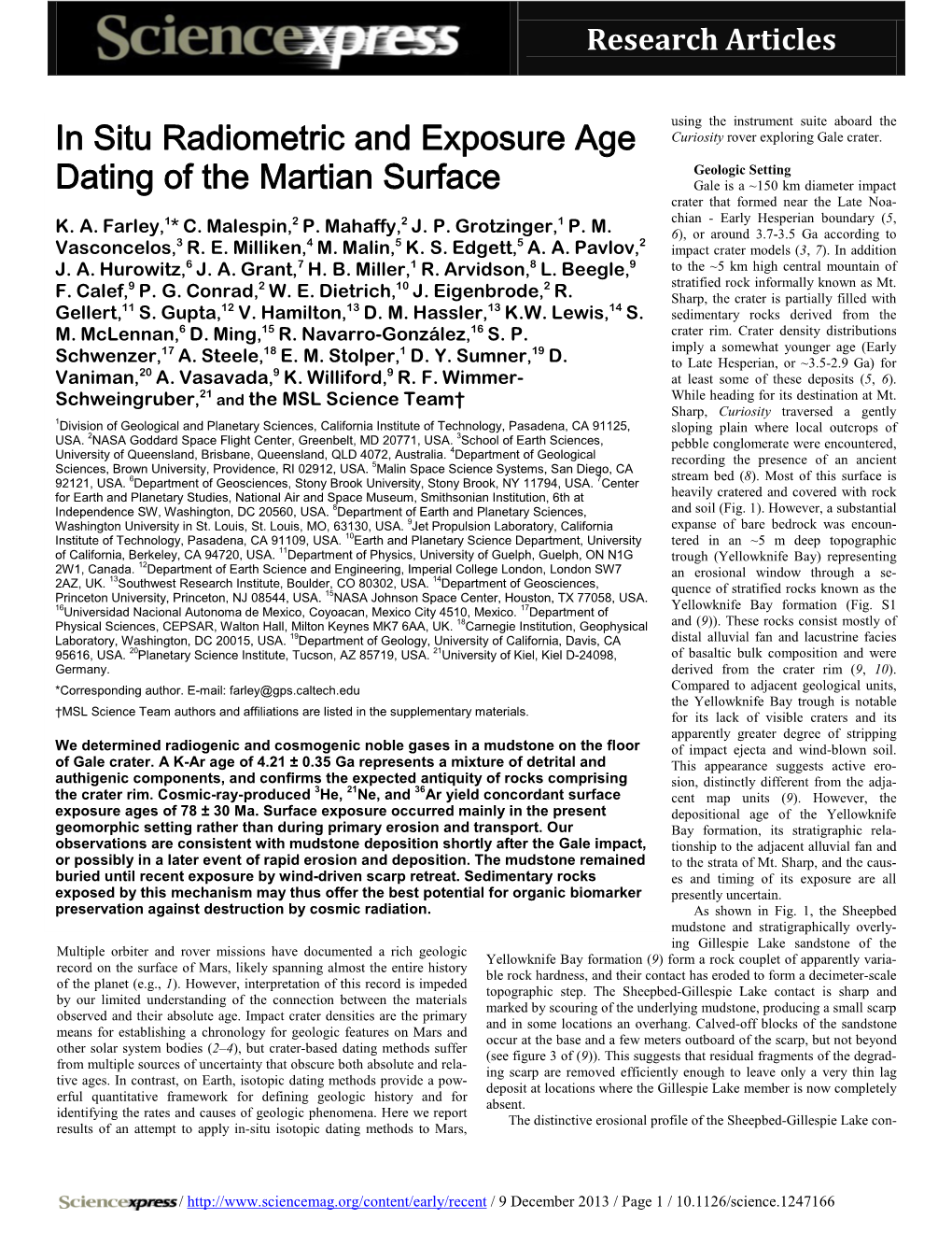 In Situ Radiometric and Exposure Age Dating of the Martian Surface
