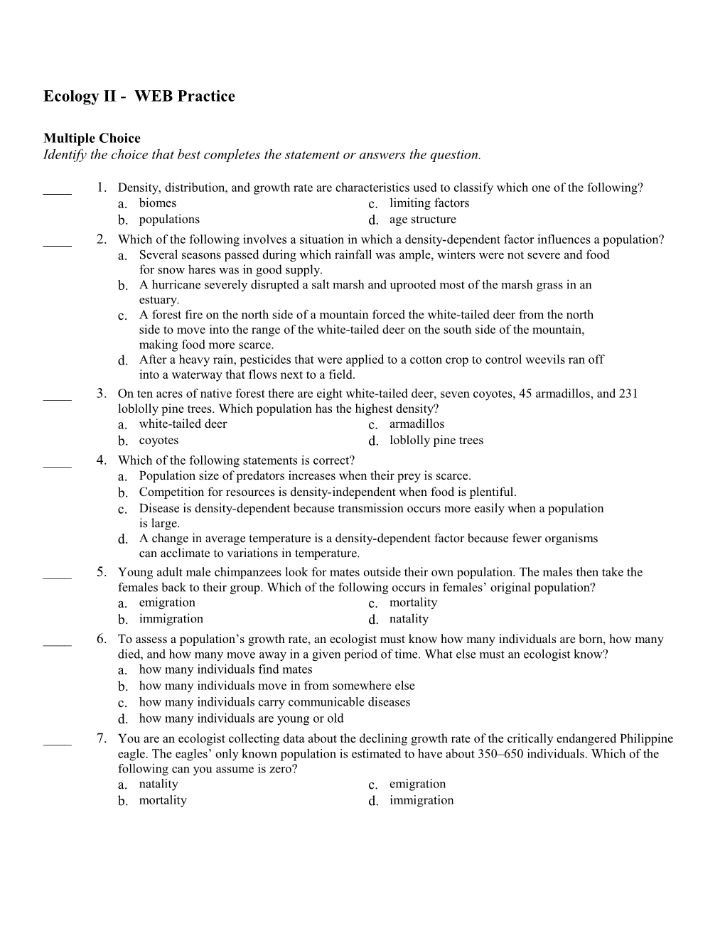 Ecology II - WEB Practice