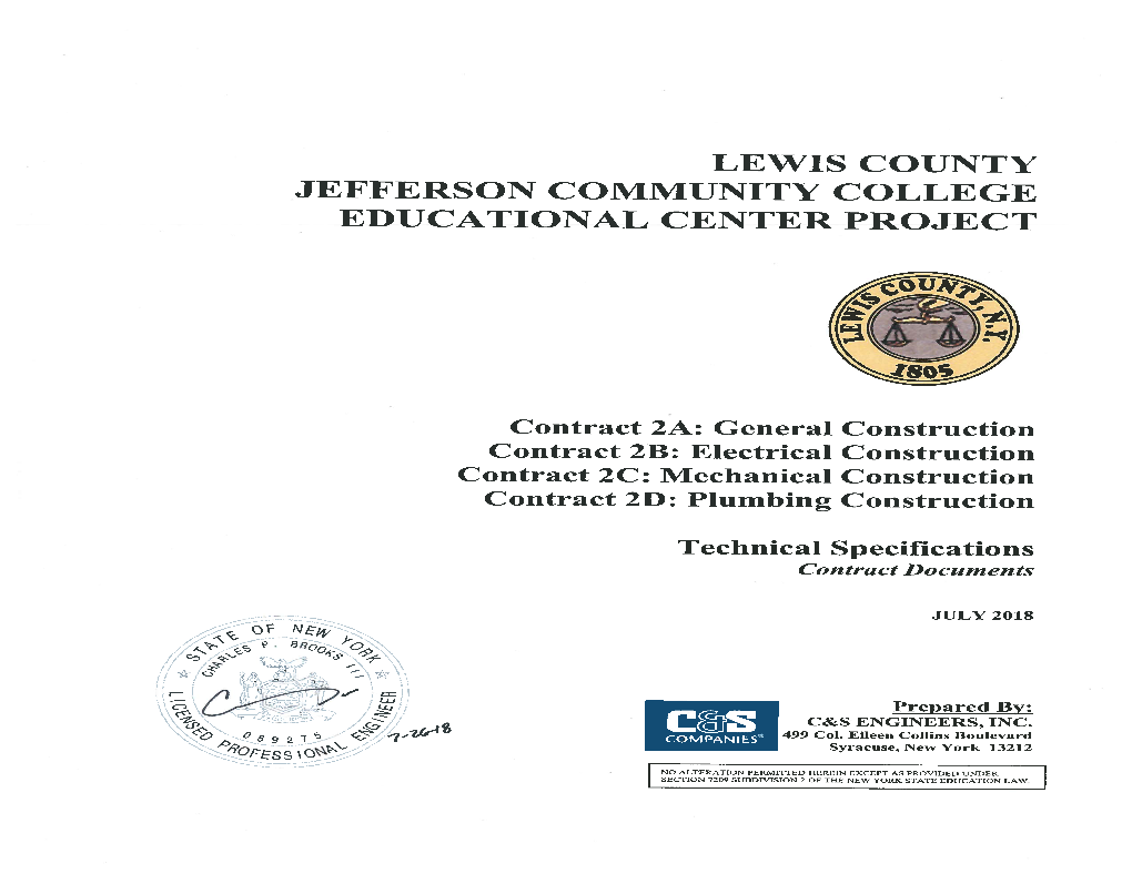 Contract 2A: General Construction Contract 2B: Electrical Construction Contract 2C: Mechanical Construction Contract 2D: Plumbing Construction