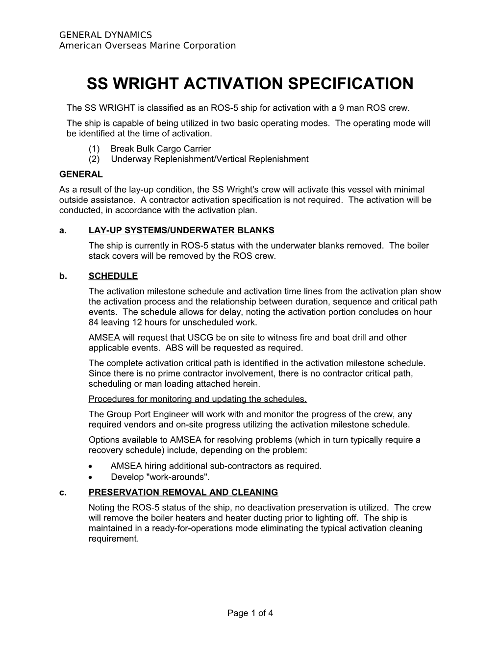 Johnson Activation Spec a to I ROS