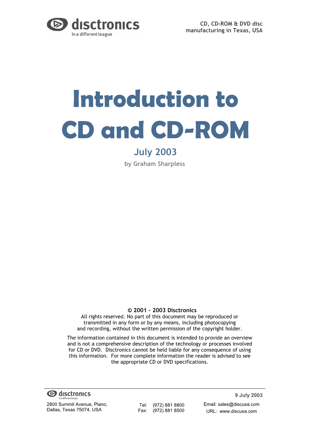 Introduction to CD & CD-ROM