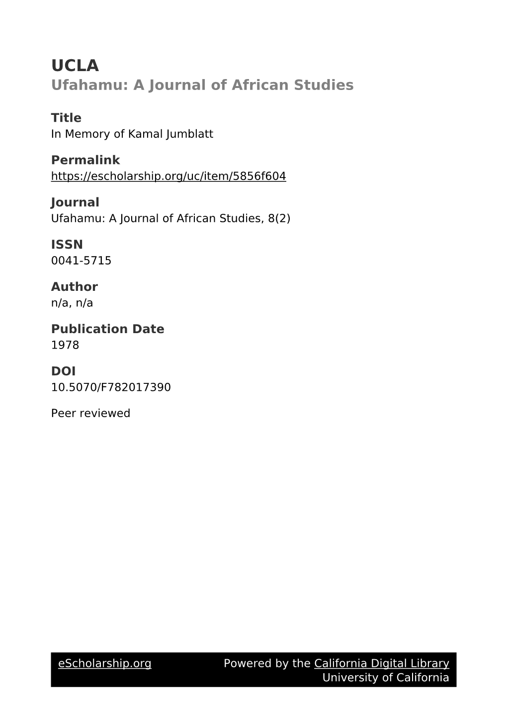 Ufahamu: a Journal of African Studies