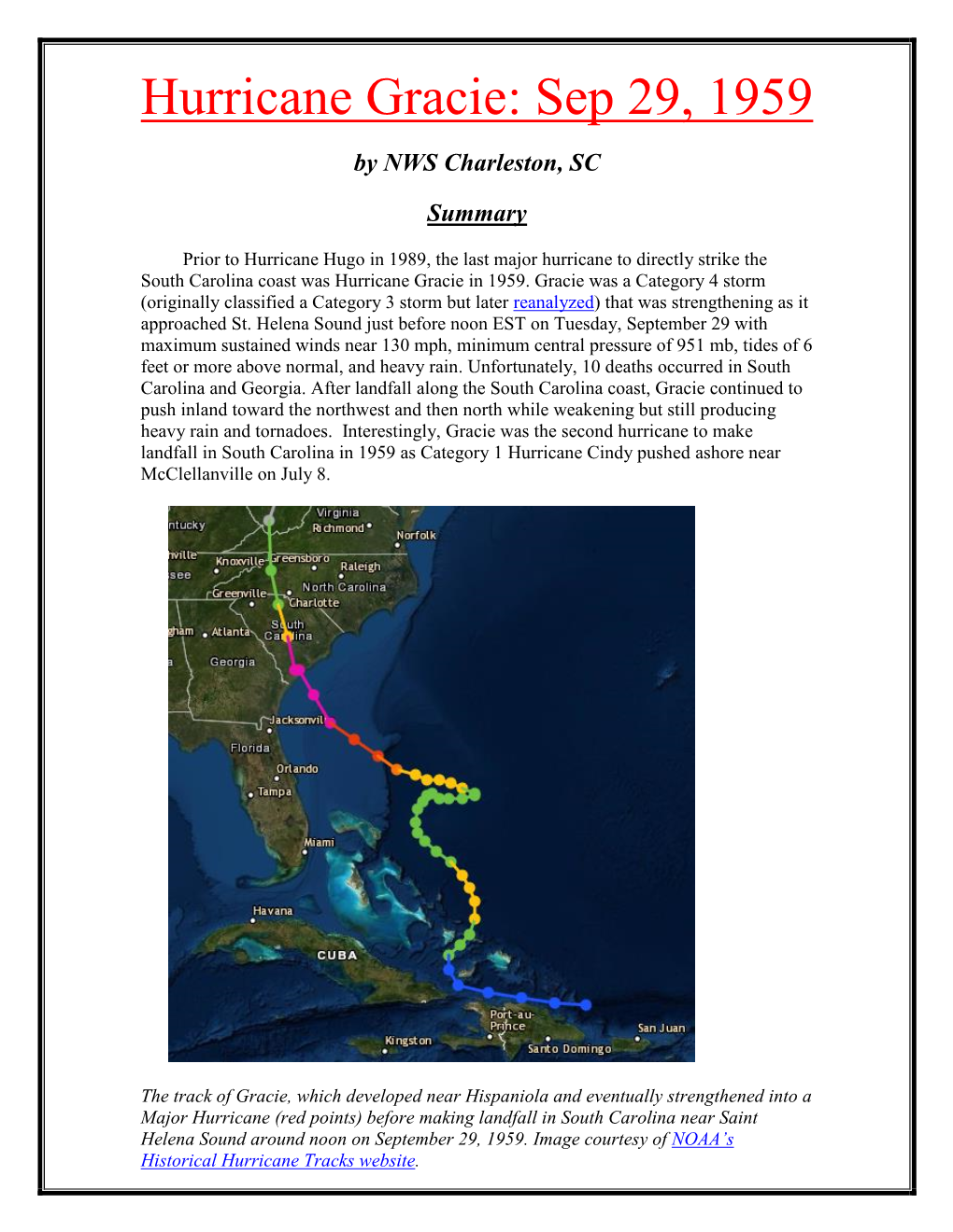 Hurricane Gracie: Sep 29, 1959