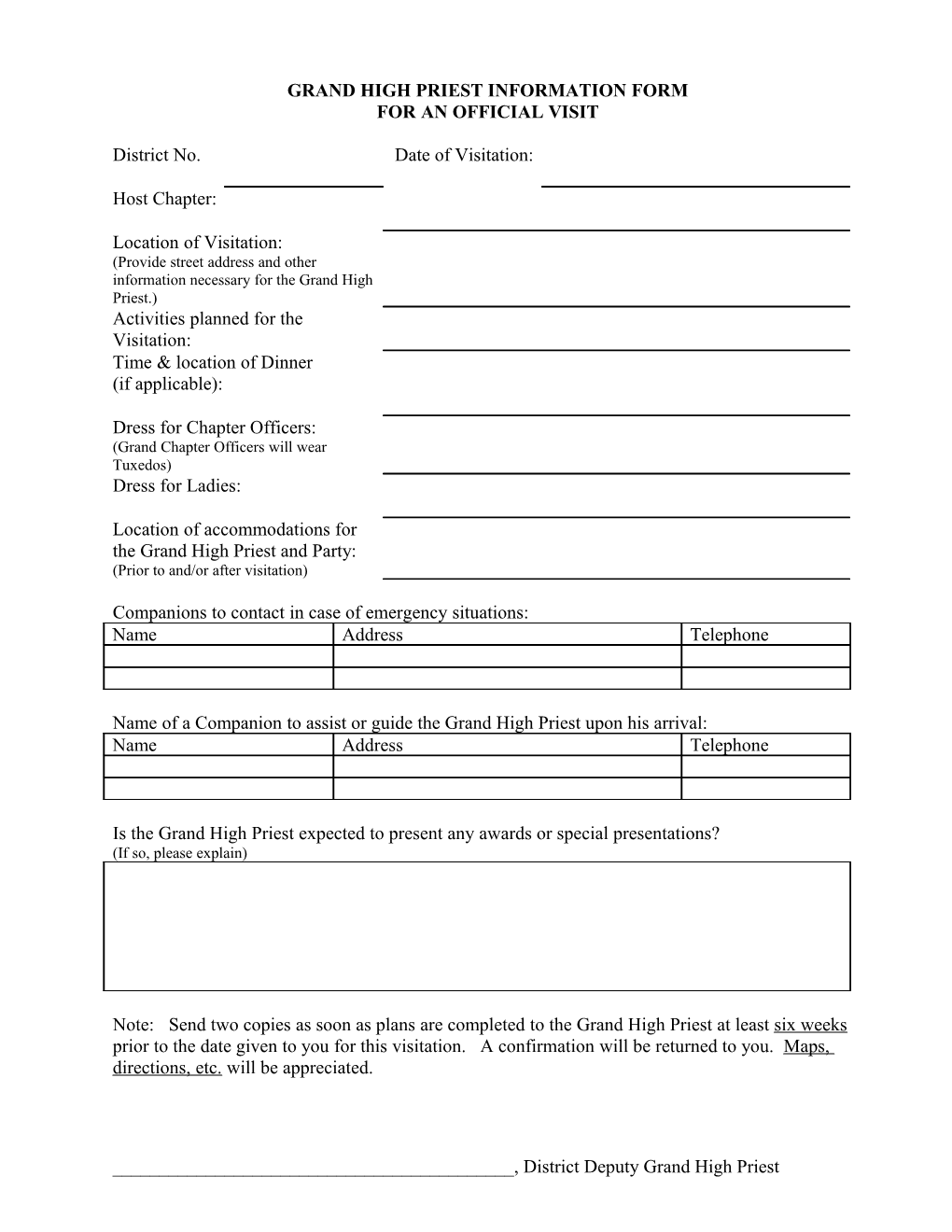 Grand High Priest Information Form