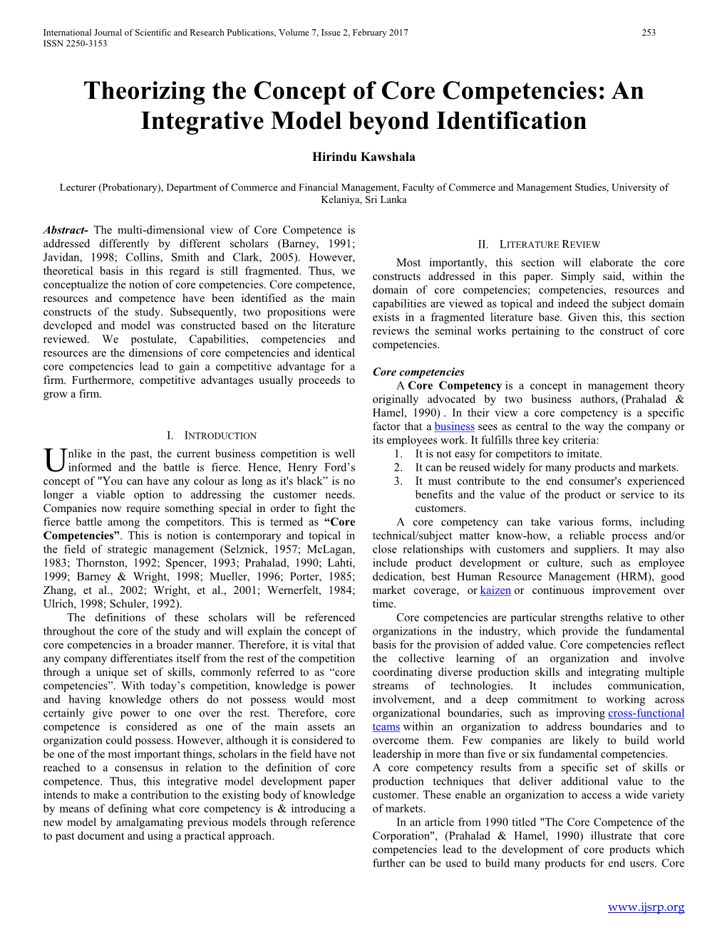 Theorizing the Concept of Core Competencies: an Integrative Model Beyond Identification