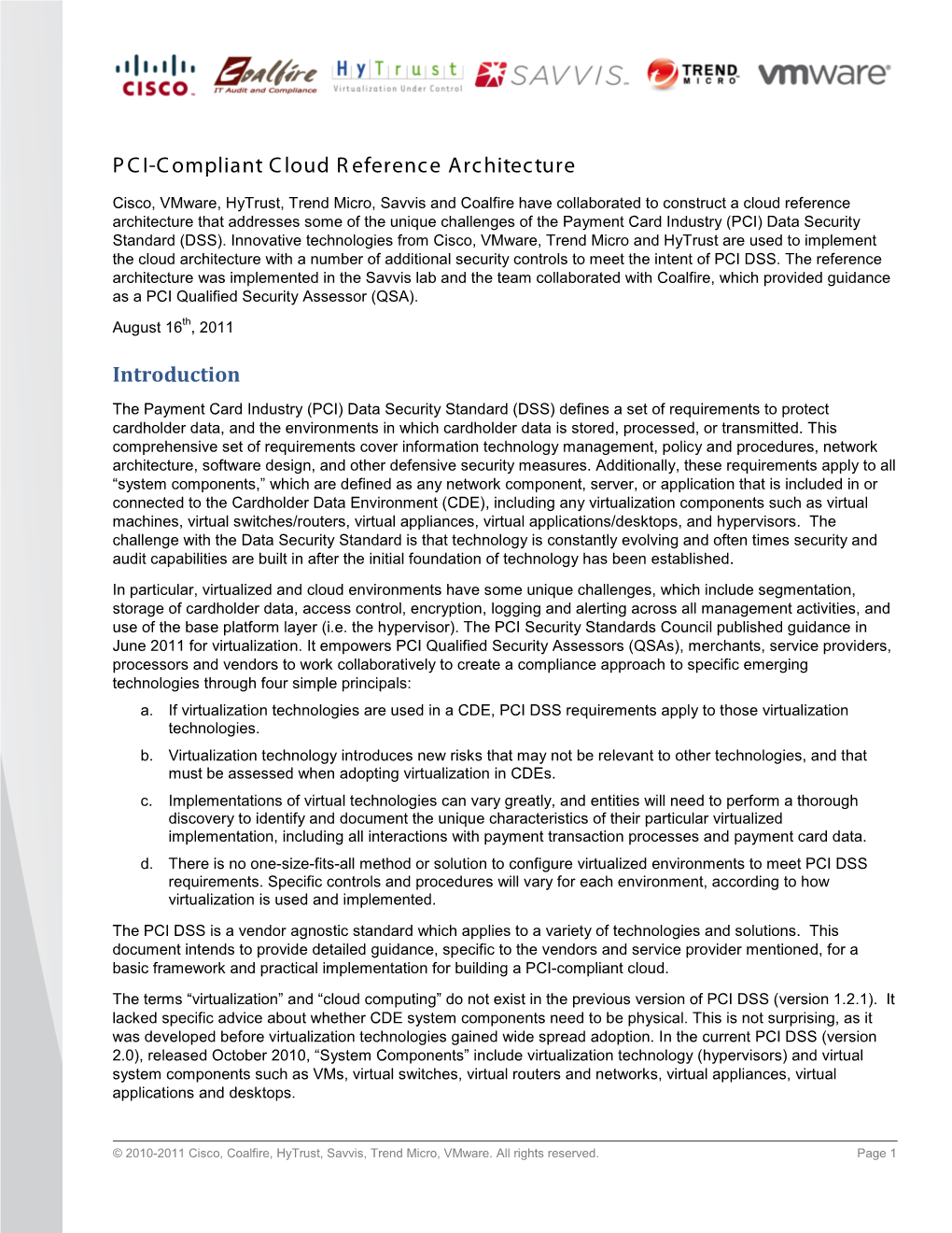 PCI-Compliant Cloud Reference Architecture Introduction