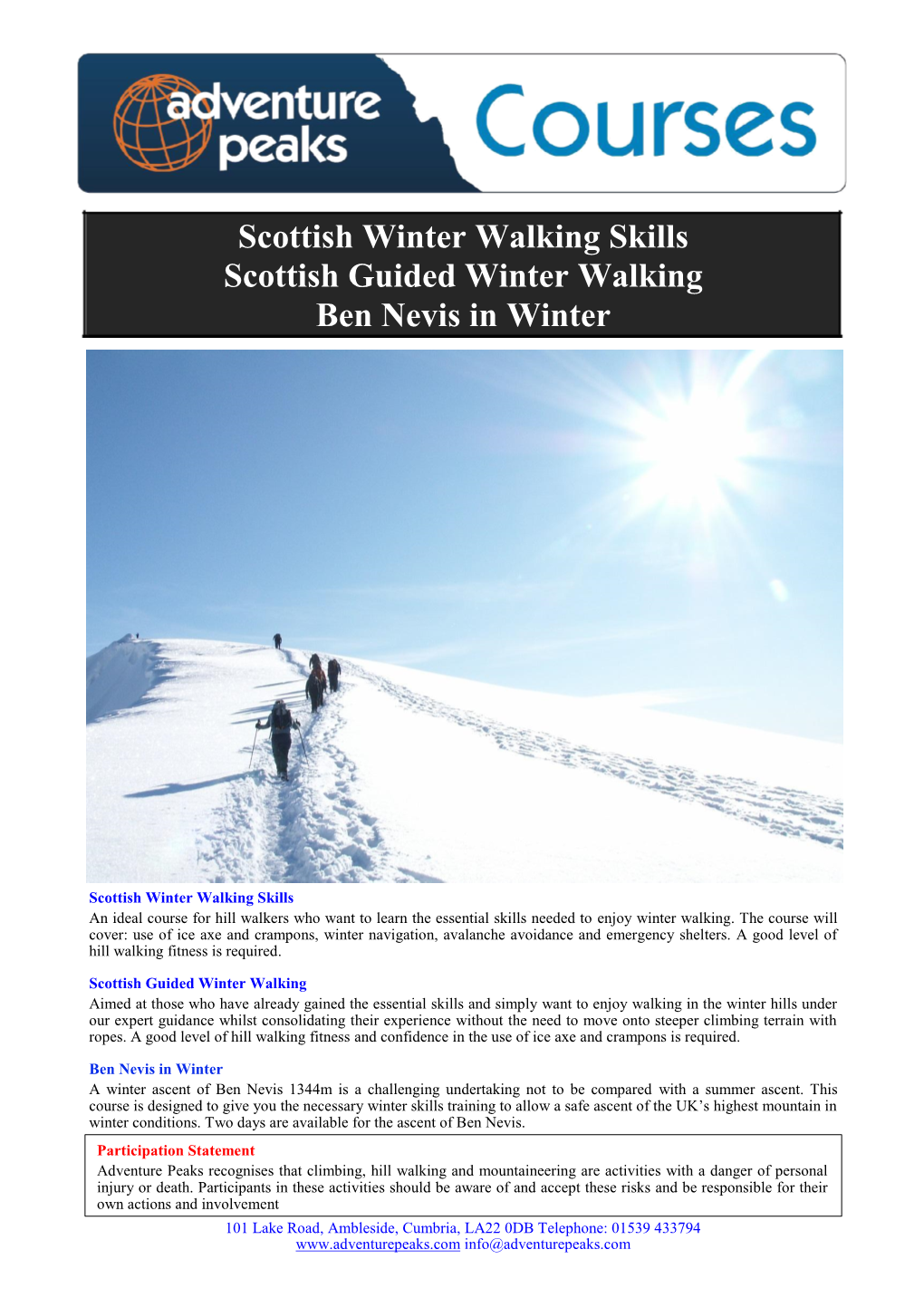 Scottish Winter Walking Skills Scottish Guided Winter Walking Ben Nevis