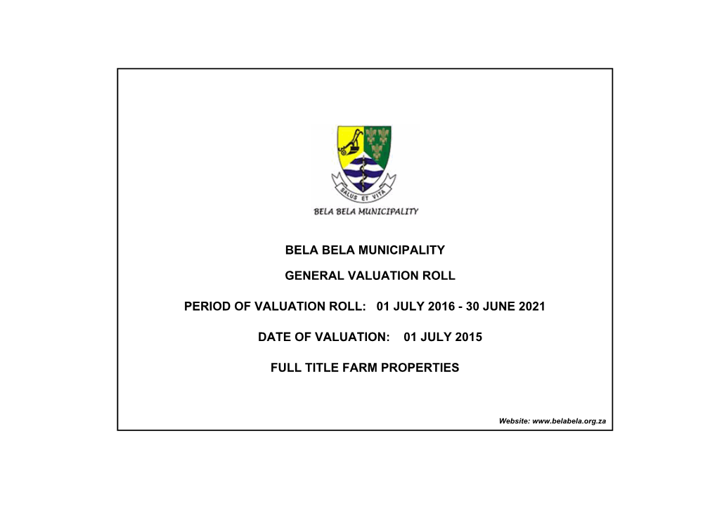 General Valuation Roll : Full Title Farm Properties 2016