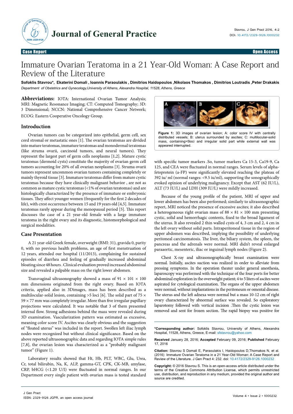 Immature Ovarian Teratoma in a 21 Year-Old Woman: a Case Report