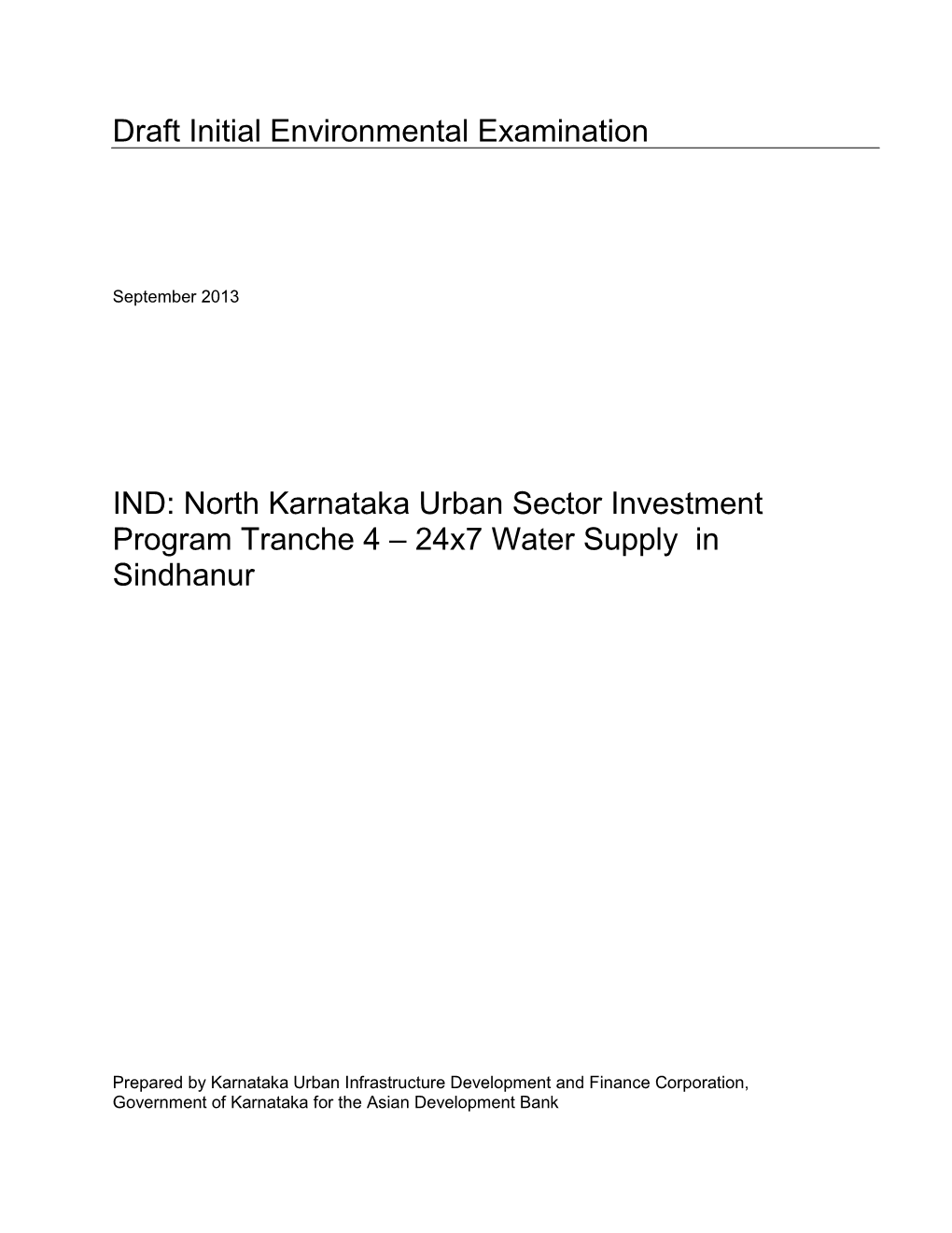 IND: North Karnataka Urban Sector Investment Program Tranche 4 – 24X7 Water Supply in Sindhanur