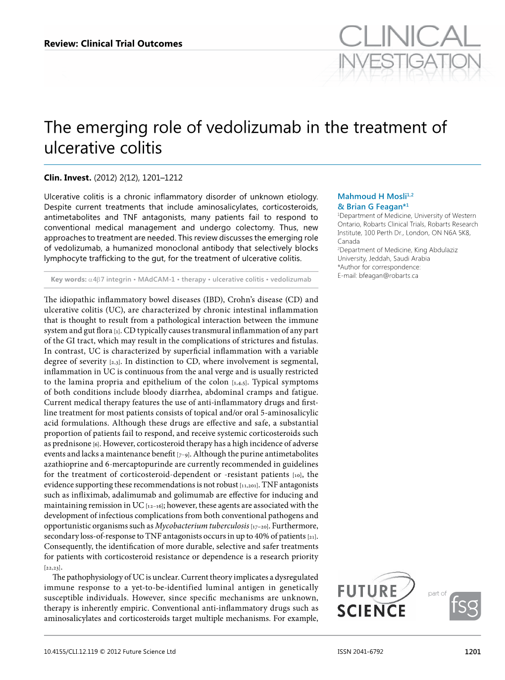 The Emerging Role of Vedolizumab in the Treatment of Ulcerative Colitis