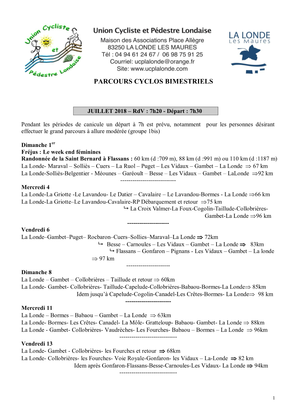 Parcours Cyclos Bimestriels