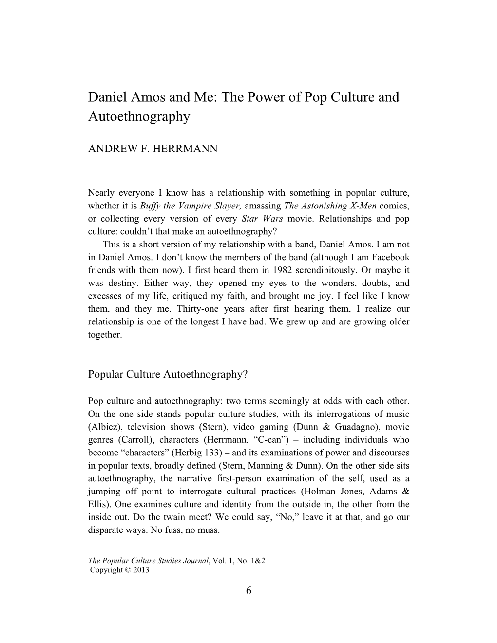 Daniel Amos and Me: the Power of Pop Culture and Autoethnography