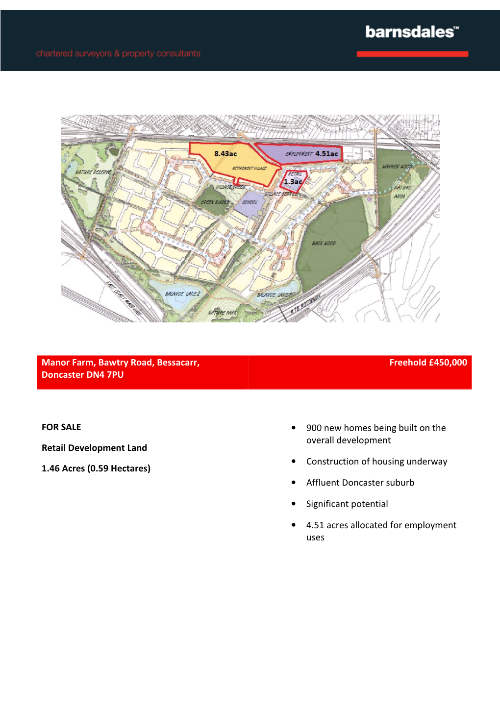 Manor Farm, Bawtry Road, Bessacarr, Doncaster DN4 7PU Freehold £450000 for SALE Retail Development Land 1.46 Acres