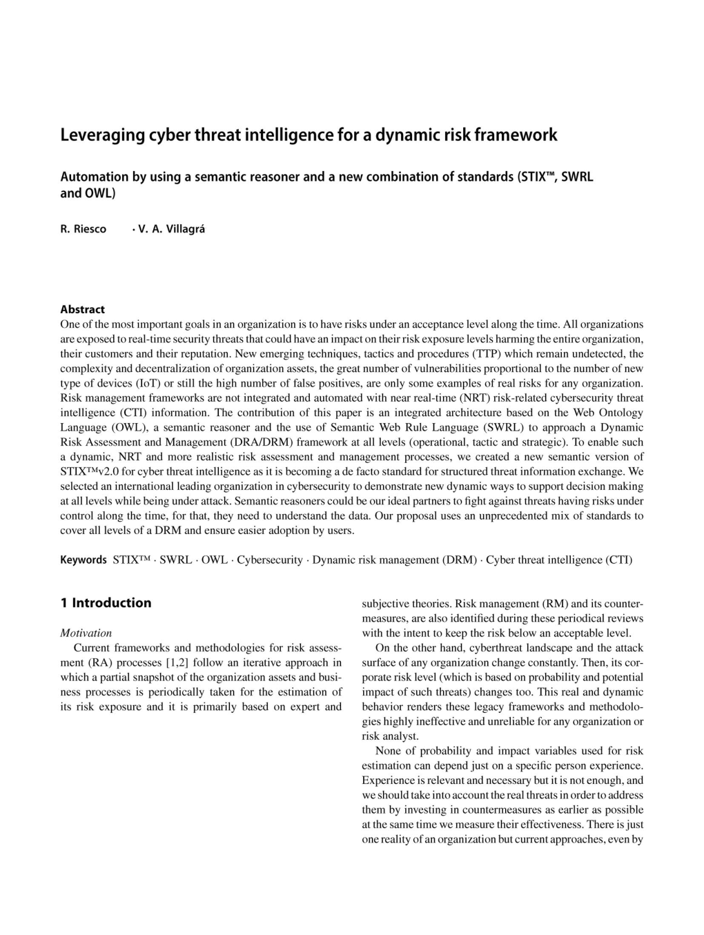 Leveraging Cyber Threat Intelligence for a Dynamic Risk Framework