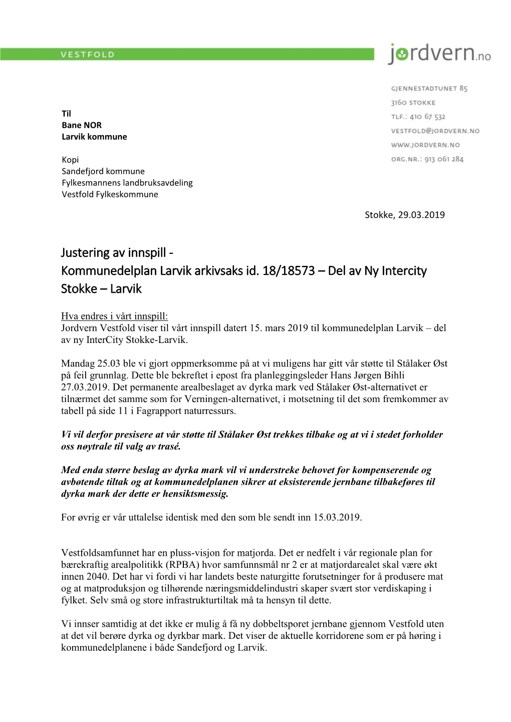Uttalelse Justert Ny Intercity Gjennom Larvik 2019