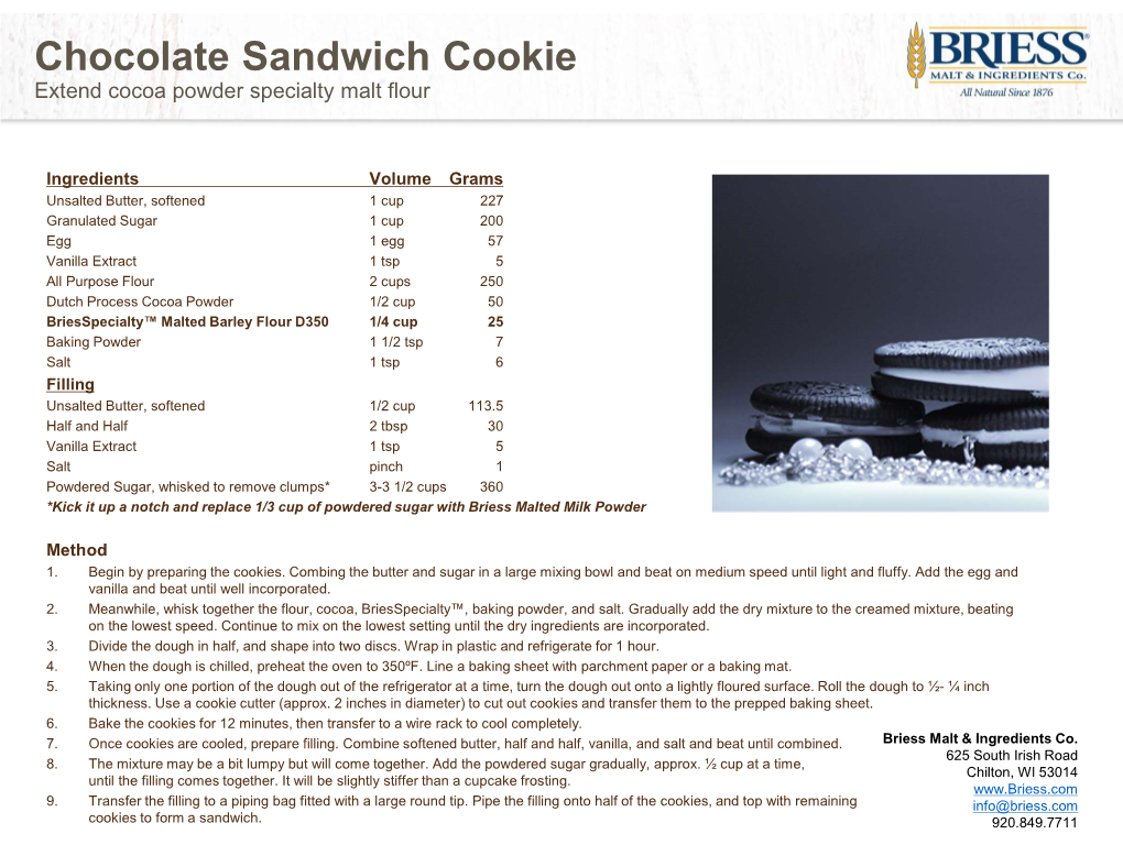 Chocolate Sandwich Cookie Extend Cocoa Powder Specialty Malt Flour