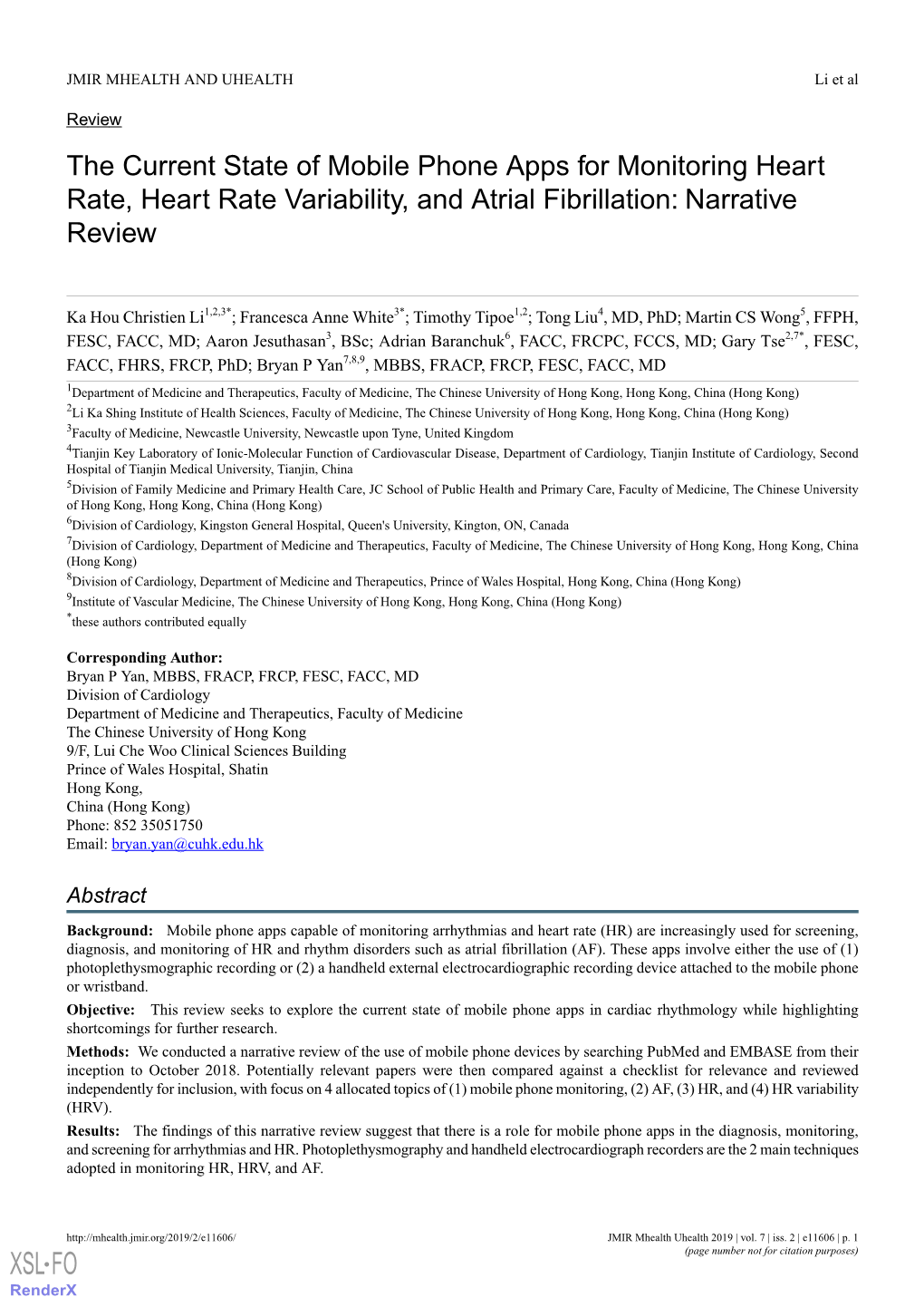 The Current State of Mobile Phone Apps for Monitoring Heart Rate, Heart Rate Variability, and Atrial Fibrillation: Narrative Review