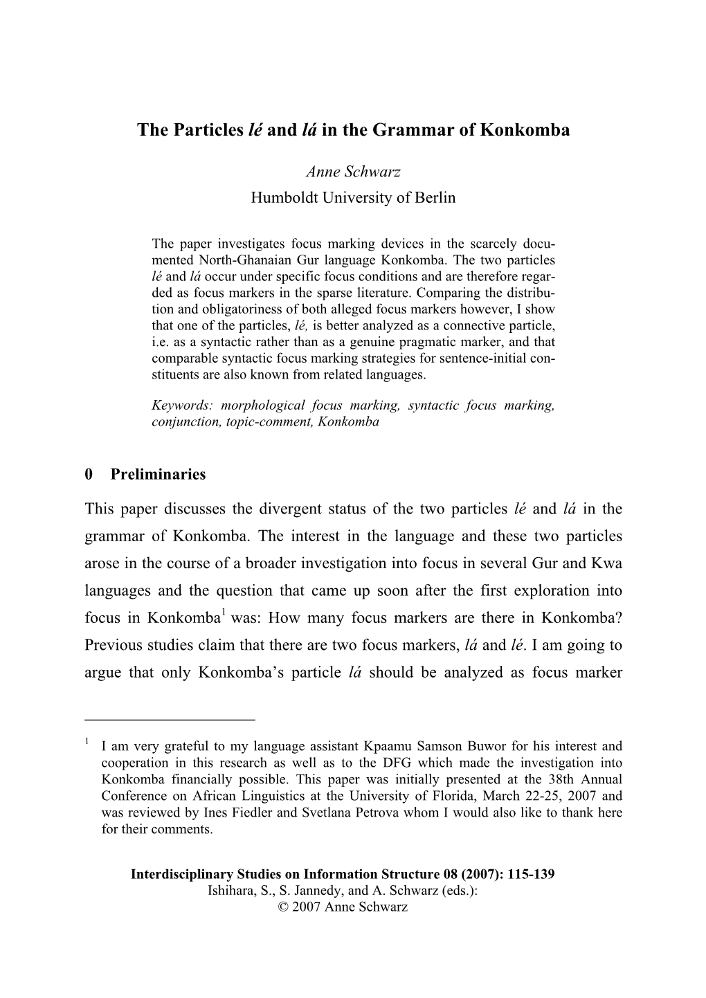 The Particles Lé and Lá in the Grammar of Konkomba