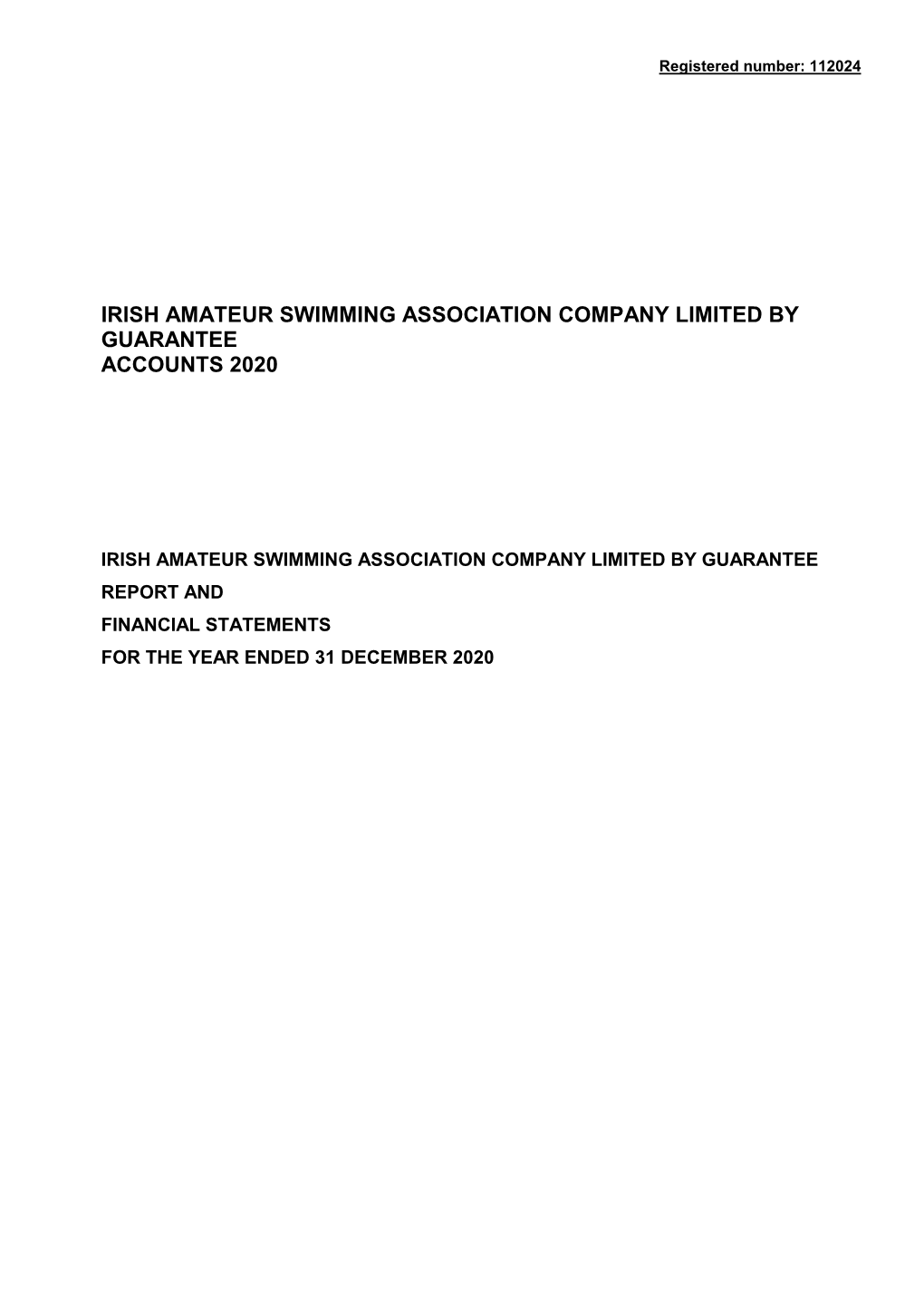 Irish Amateur Swimming Association Company Limited by Guarantee Accounts 2020