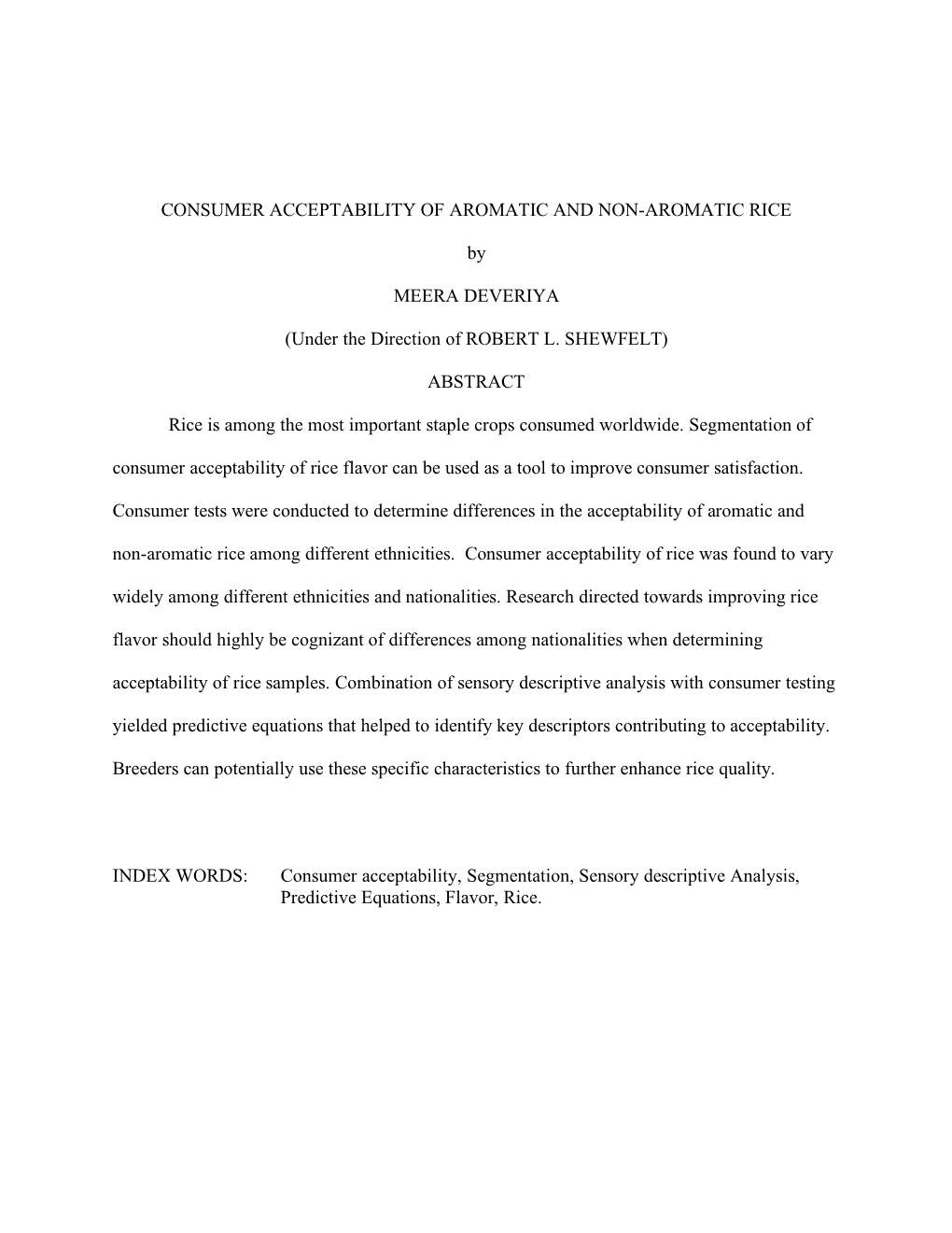 Consumer Acceptability of Aromatic and Non-Aromatic Rice