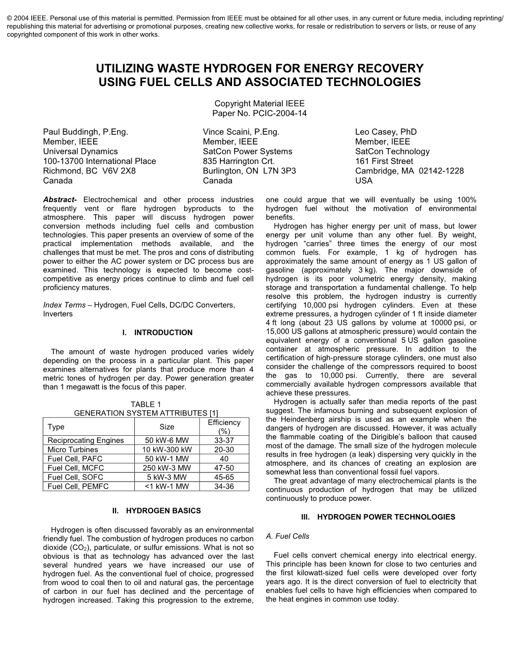 Utilizing Waste Hydrogen for Energy Recovery Using Fuel Cells and Associated Technologies