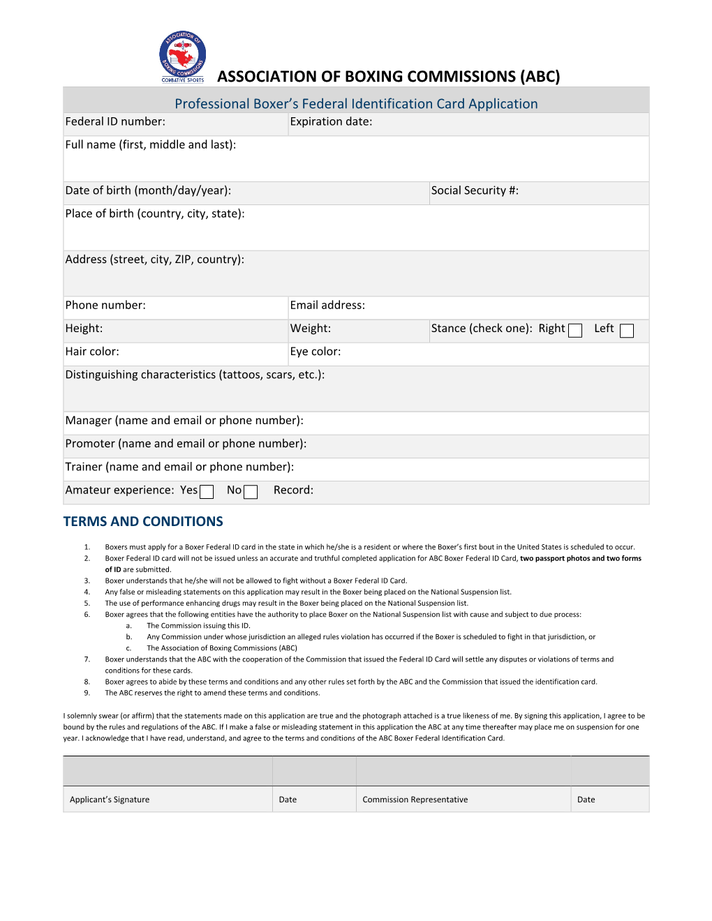 Boxing Federal ID Application