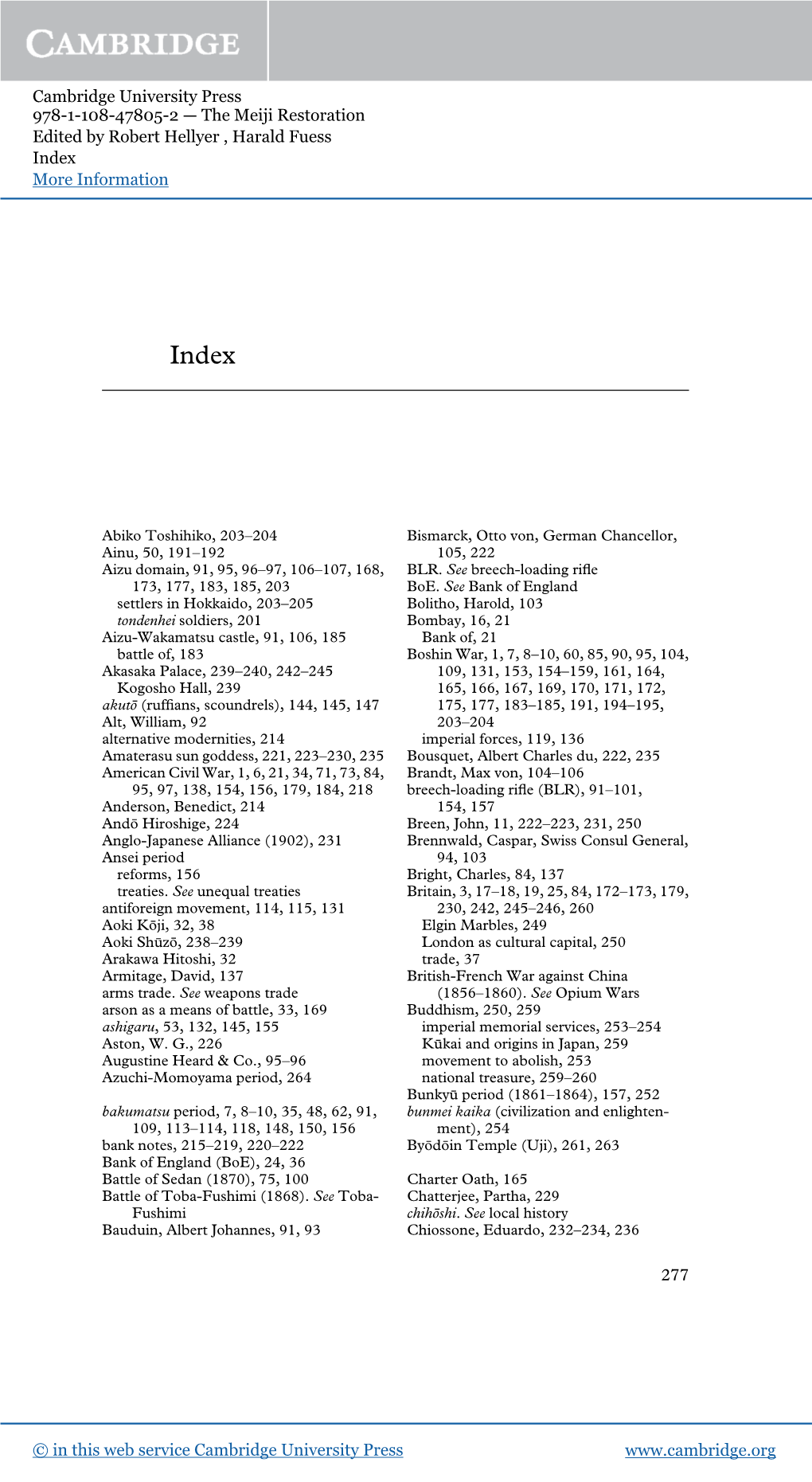 Cambridge University Press 978-1-108-47805-2 — the Meiji Restoration Edited by Robert Hellyer , Harald Fuess Index More Information