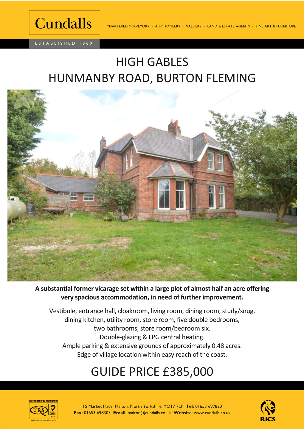 High Gables Hunmanby Road, Burton Fleming Guide Price £385,000