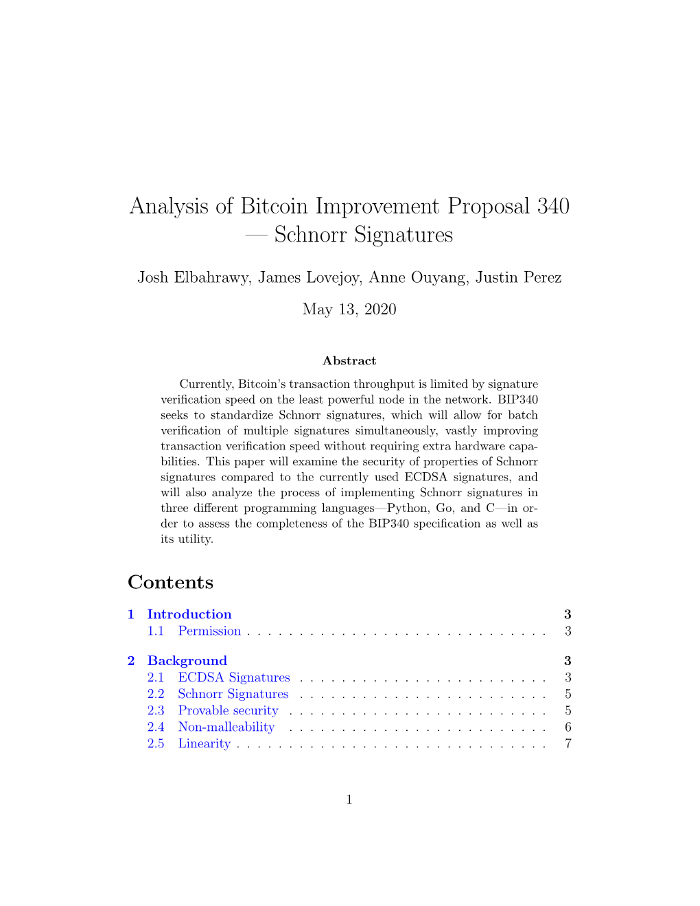 Analysis of Bitcoin Improvement Proposal 340 — Schnorr Signatures
