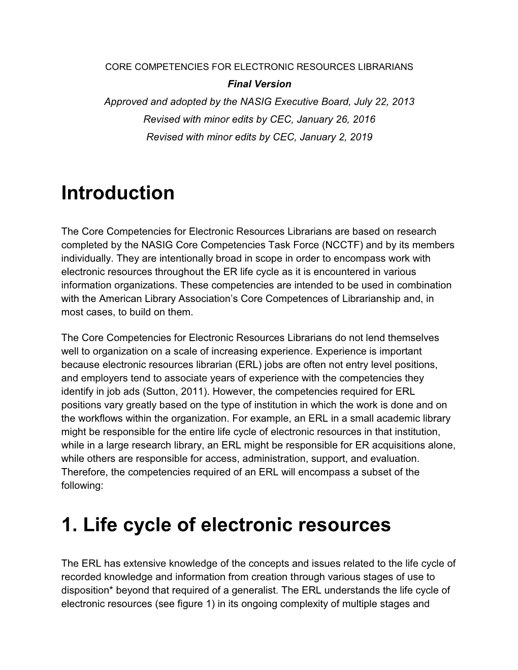 Introduction 1. Life Cycle of Electronic Resources