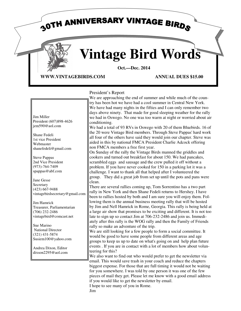 Vintage Bird Words Oct.—Dec