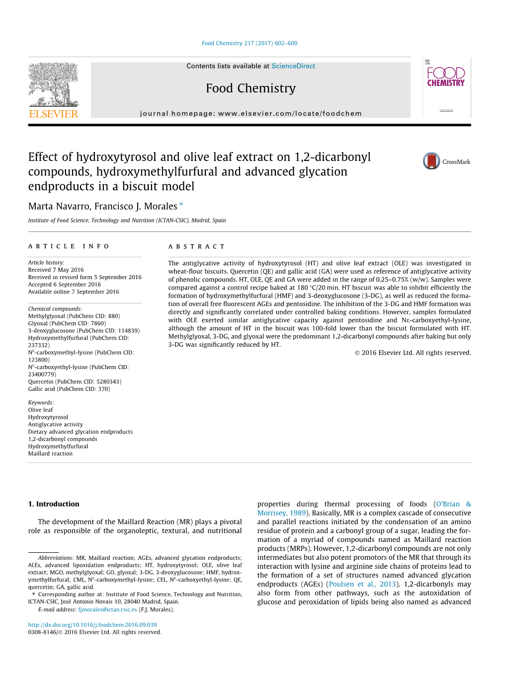 Effect of Hydroxytyrosol and Olive Leaf Extract on 1,2-Dicarbonyl