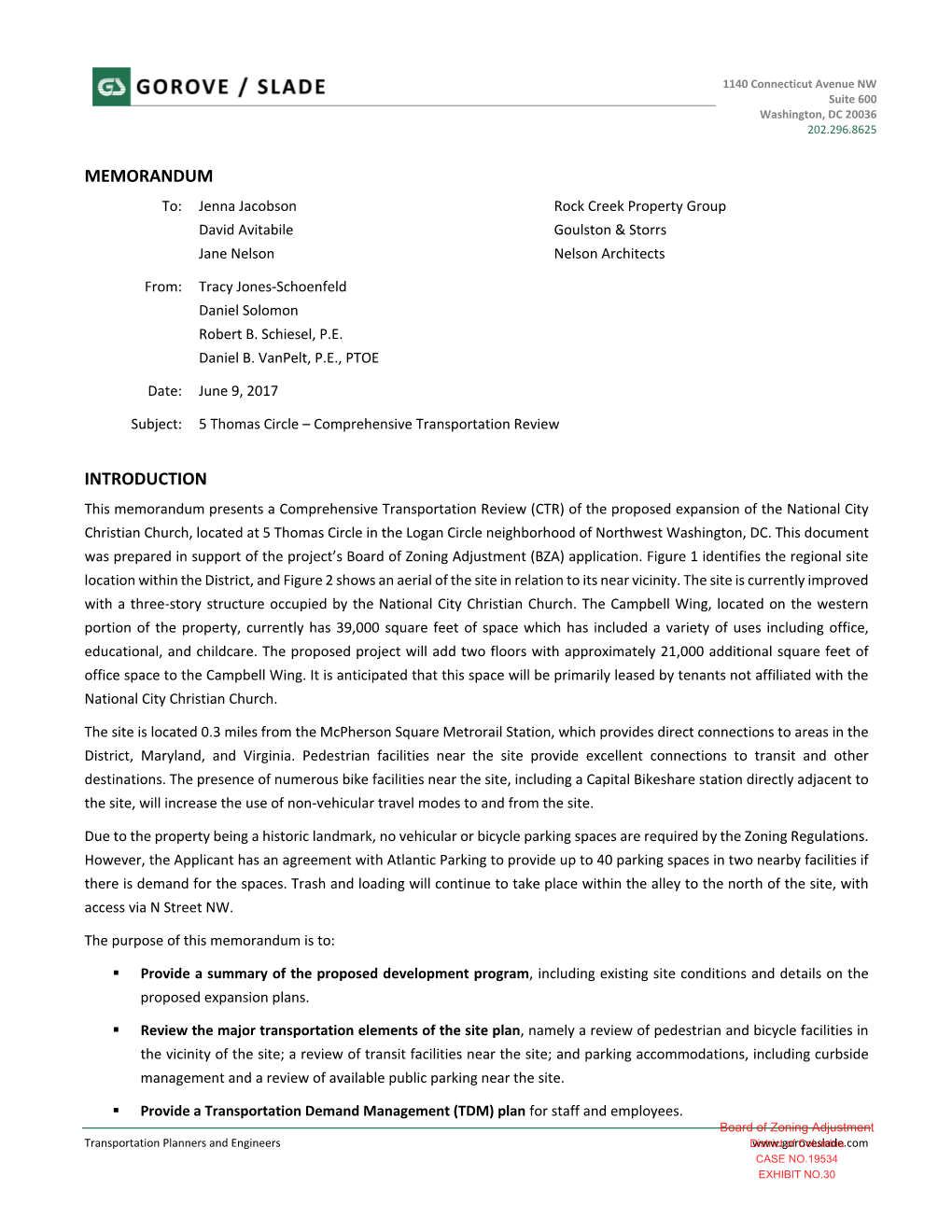 MEMORANDUM INTRODUCTION Board of Zoning Adjustment District