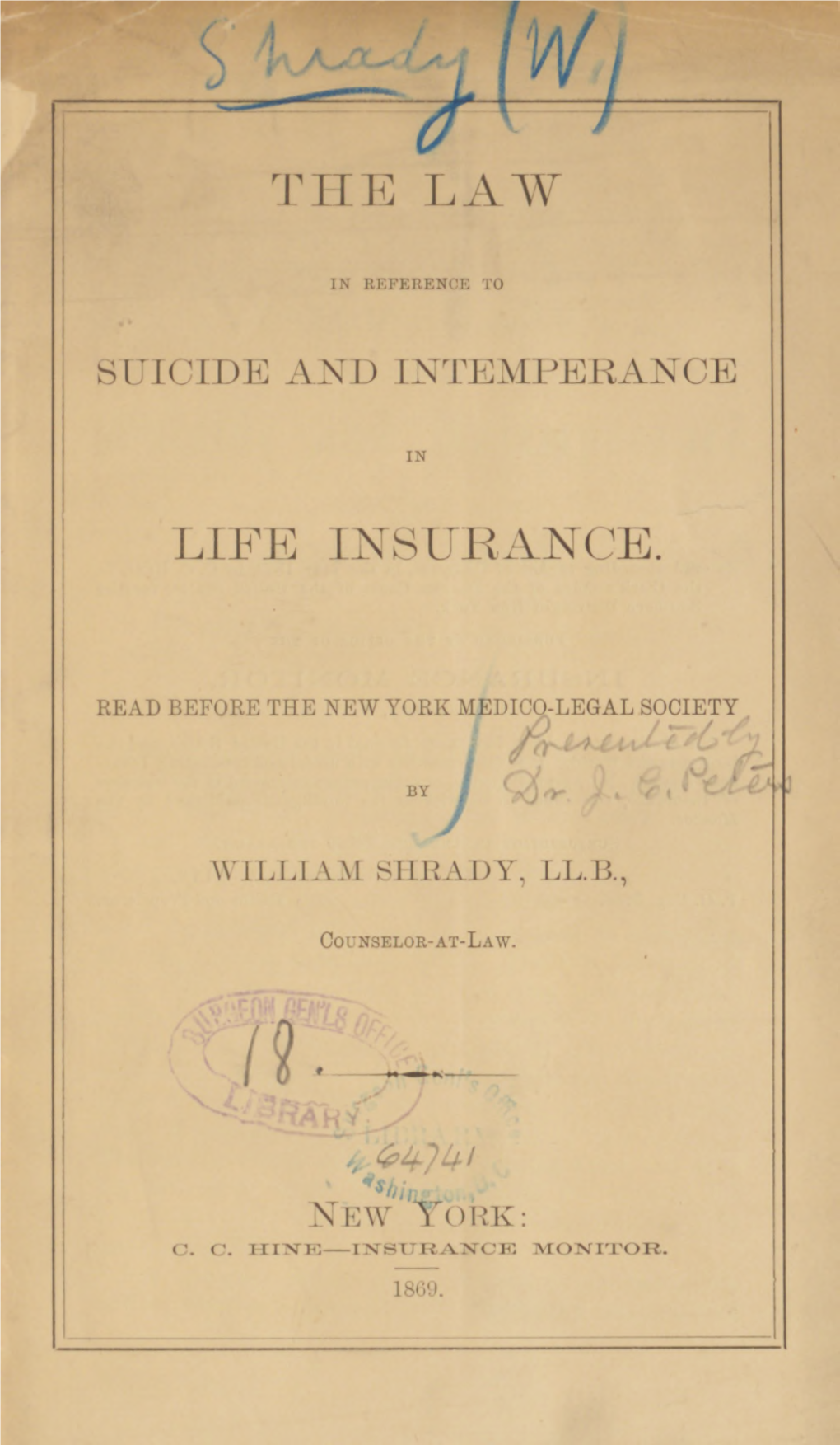 The Law in Reference to Suicide and Intemperance in Life Insurance