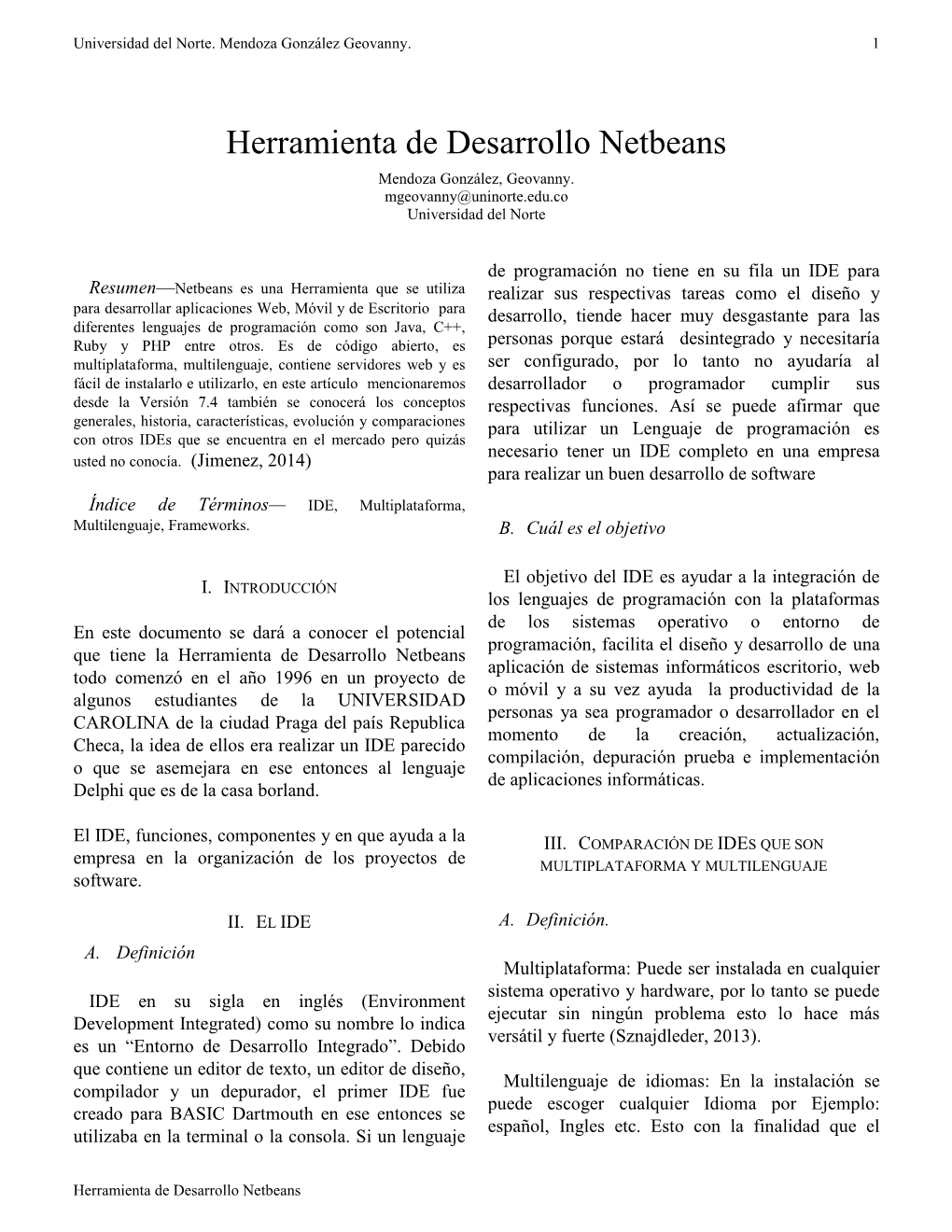 Herramienta De Desarrollo Netbeans Mendoza González, Geovanny