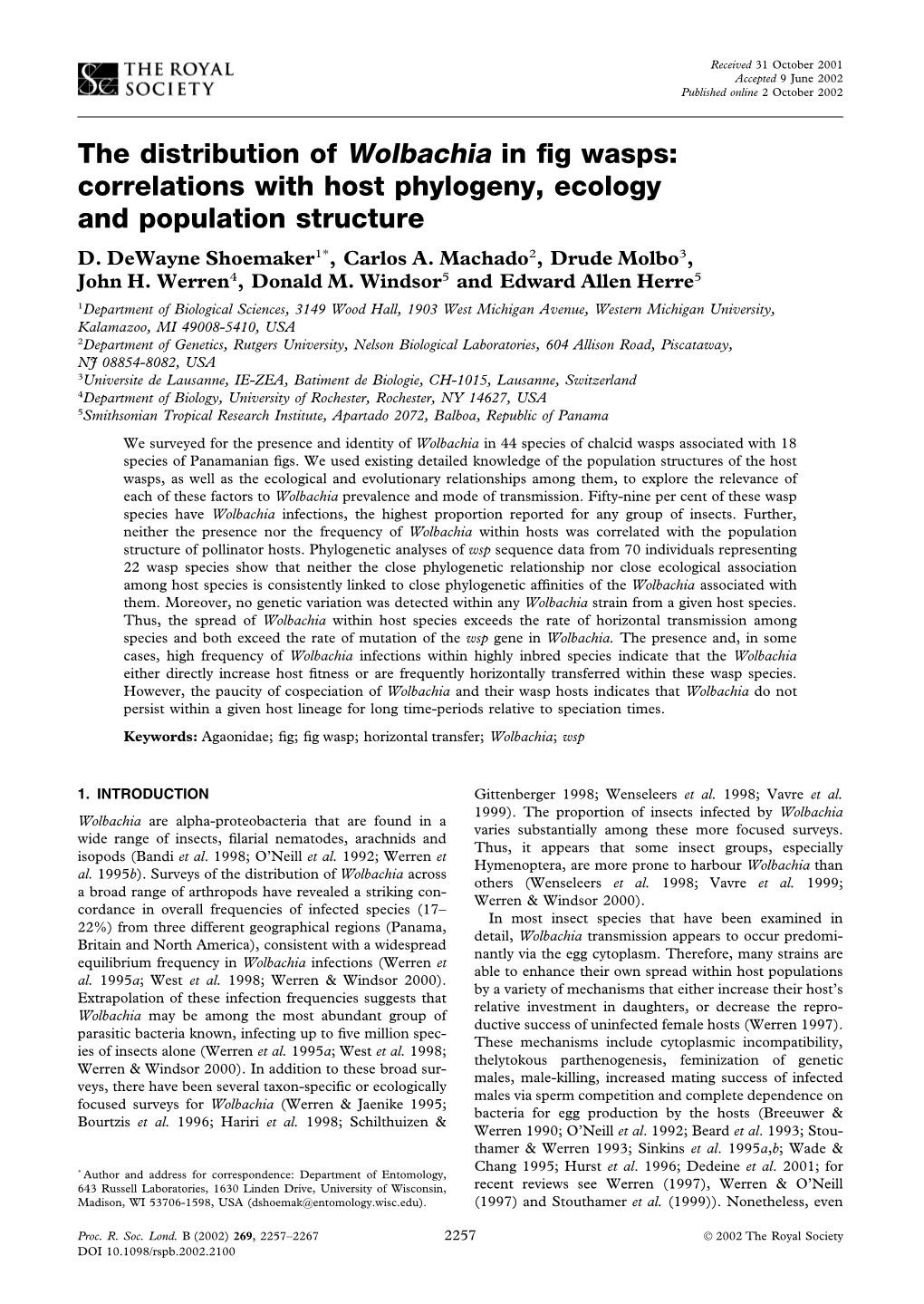 The Distribution of Wolbachia in Fig Wasps