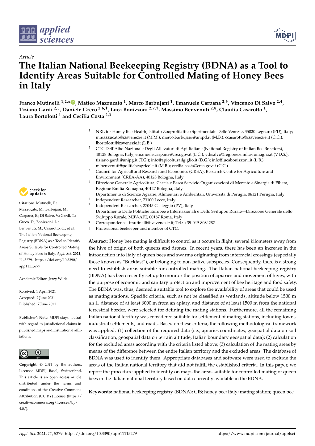 The Italian National Beekeeping Registry (BDNA) As a Tool to Identify Areas Suitable for Controlled Mating of Honey Bees in Italy