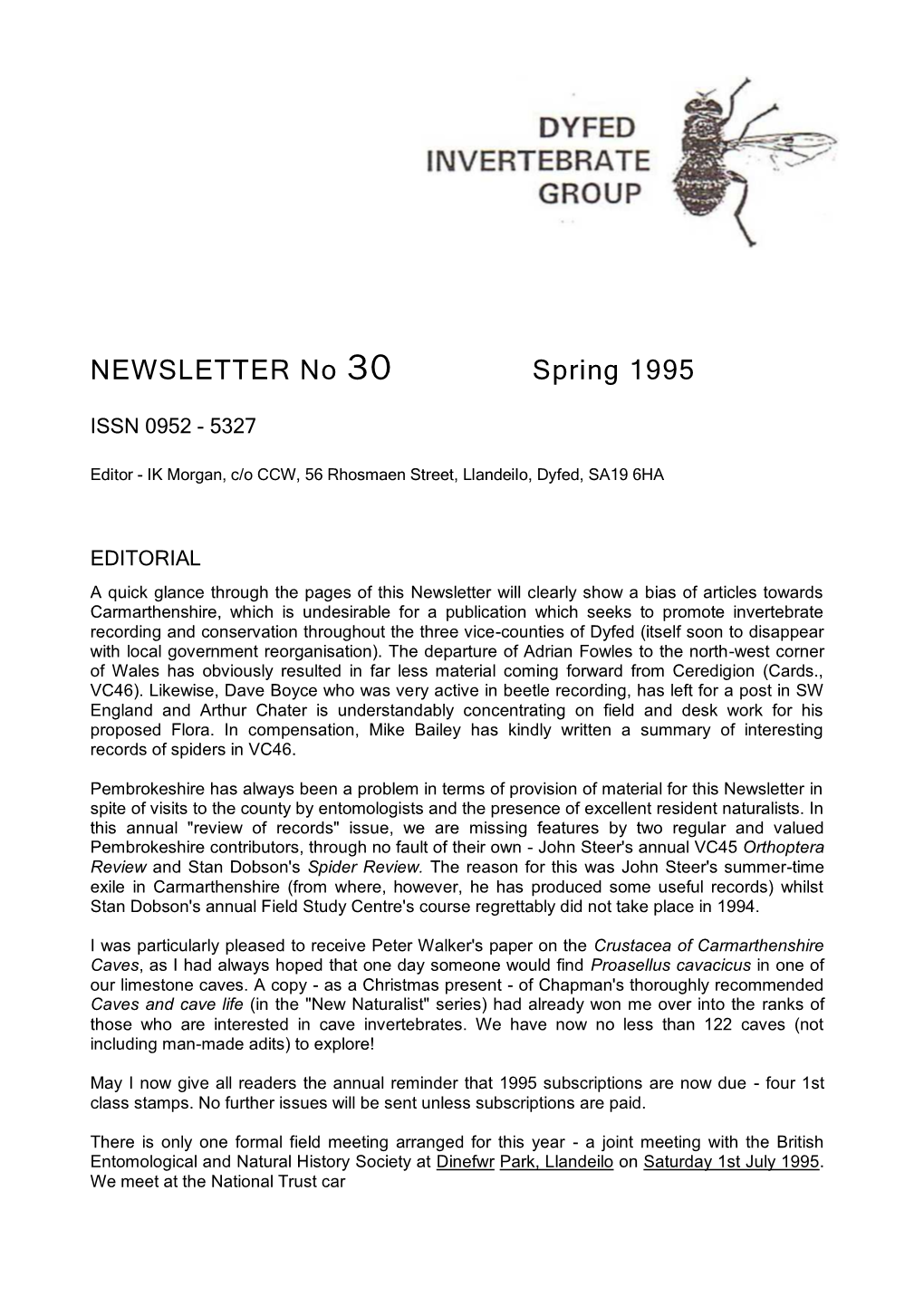 NEWSLETTER No 30 Spring 1995