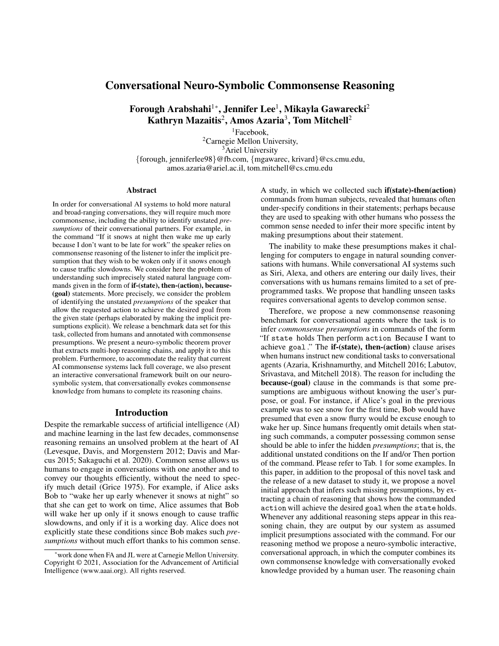 AAAI Press Formatting Instructions for Authors Using Latex -- a Guide