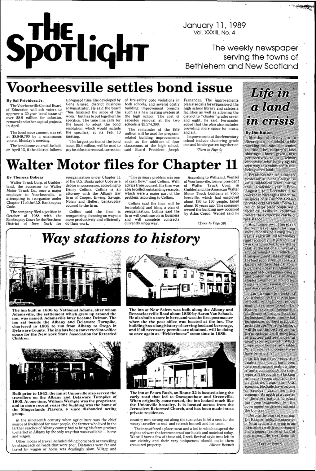 Voorheesville Settles Bond Issue Walter Motor Files for Chapter 11