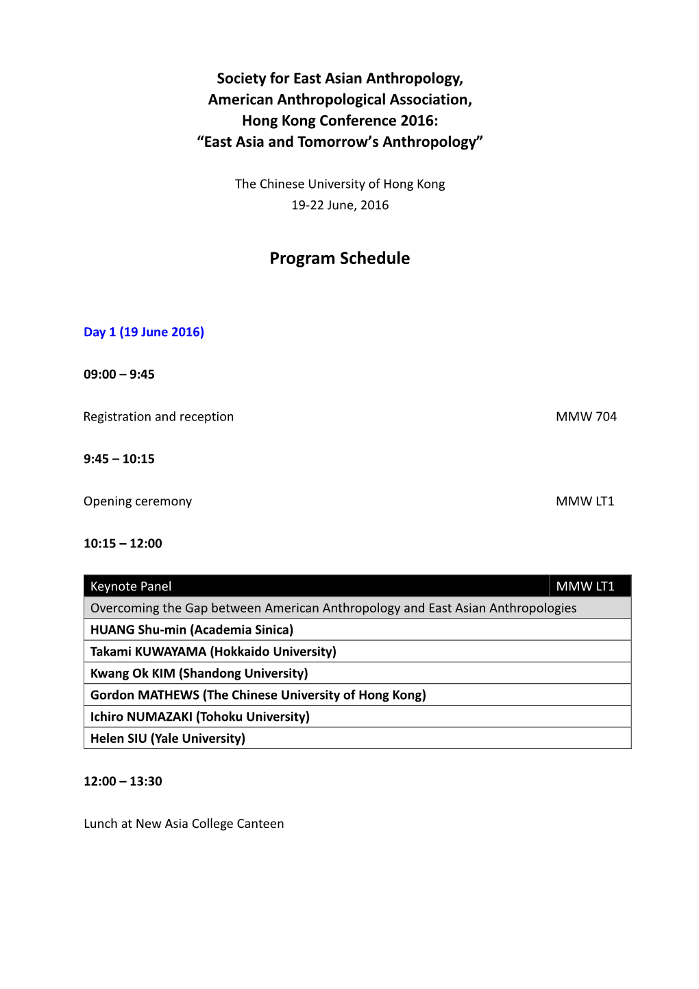 Program Schedule