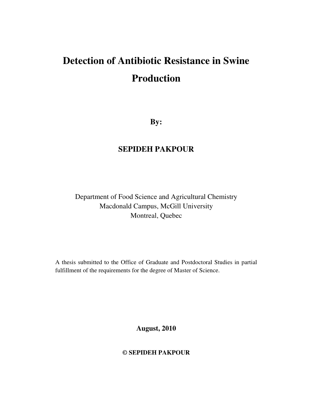 Detection of Antibiotic Resistance in Swine Production