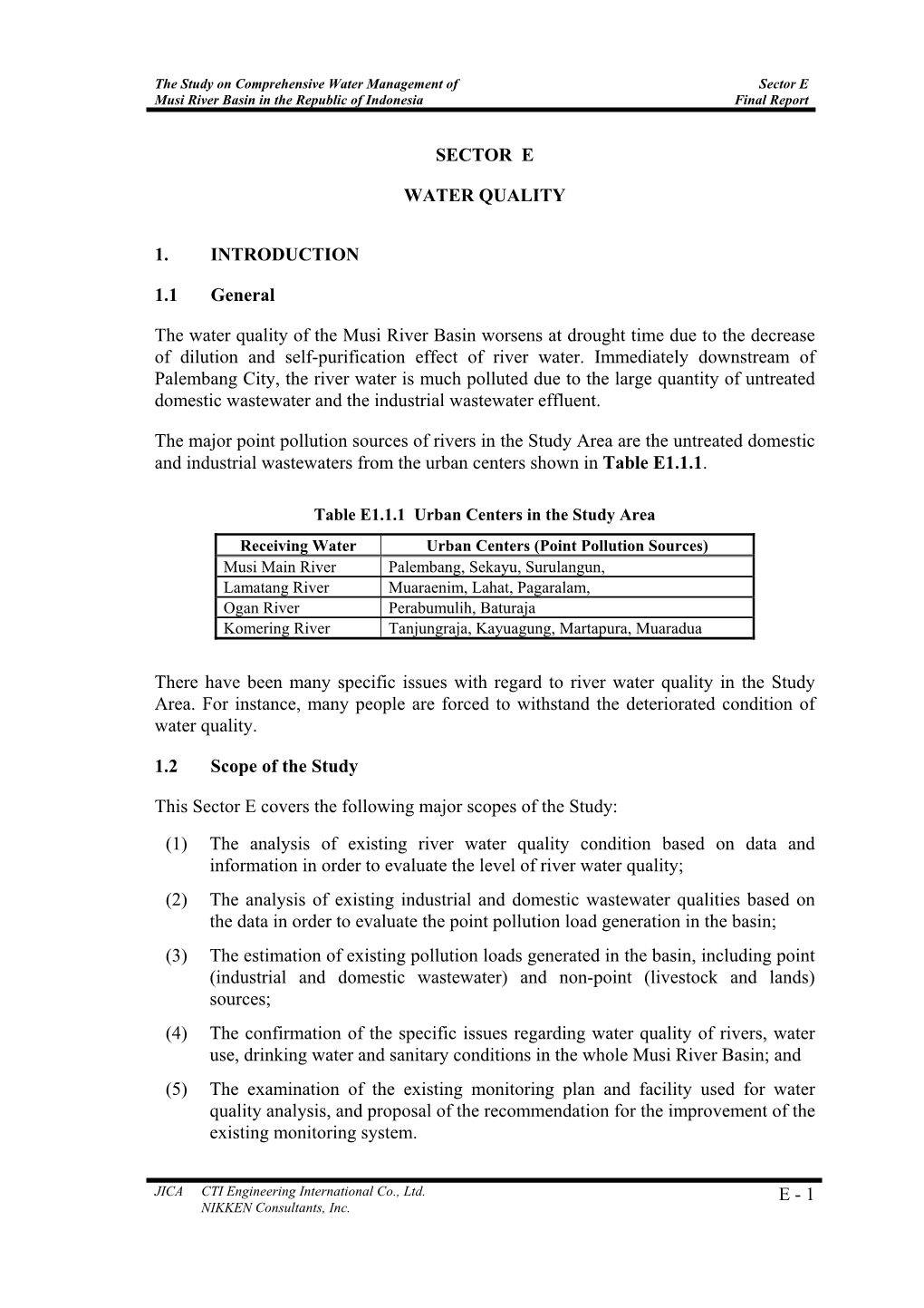 E Study on Comprehensive Water Management of Sector E Musi River Basin in the Republic of Indonesia Final Report