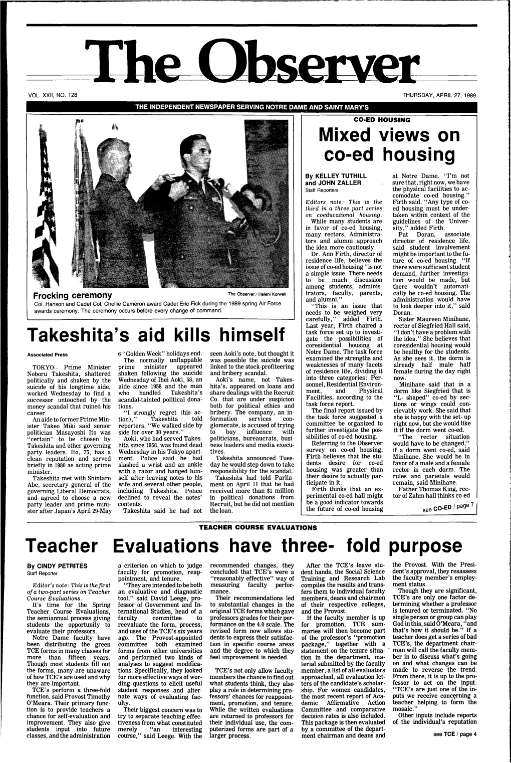 Takeshita's Aid Kills Himself Mixed Views on Co-Ed Housing Teacher