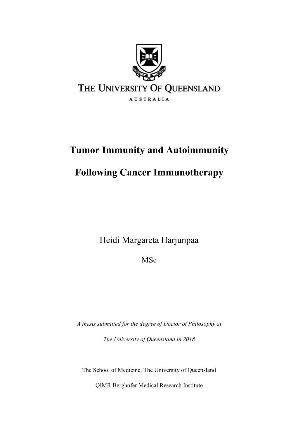 Tumor Immunity and Autoimmunity Following Cancer Immunotherapy