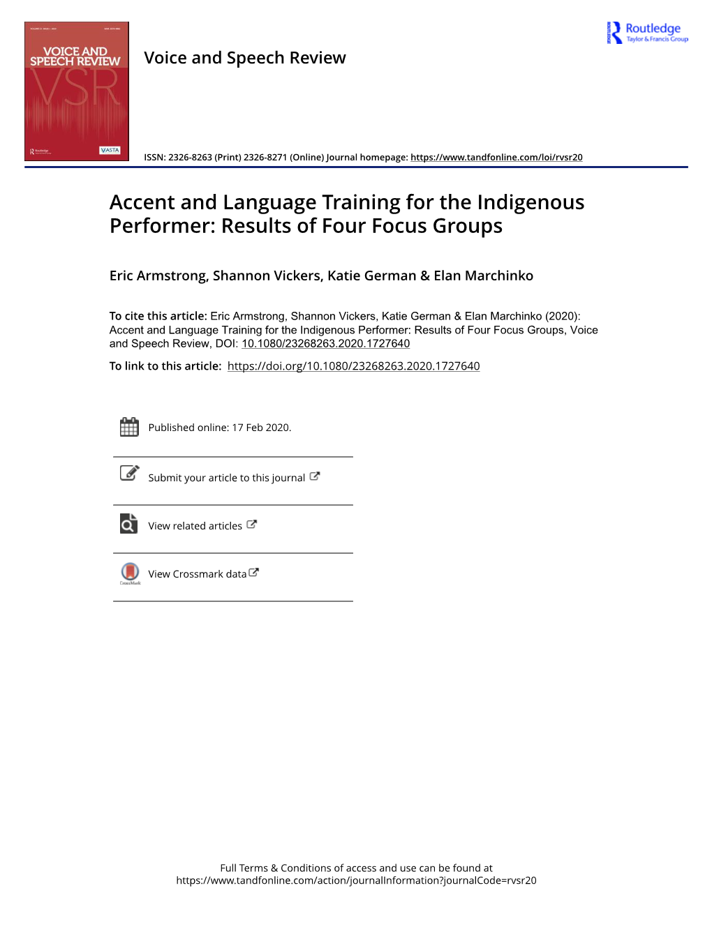 Accent and Language Training for the Indigenous Performer: Results of Four Focus Groups