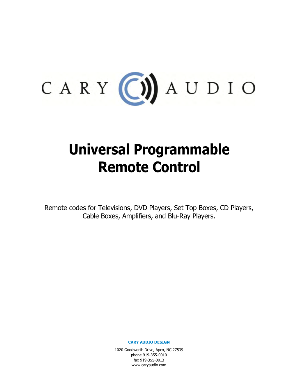 Universal Remote Control Codes