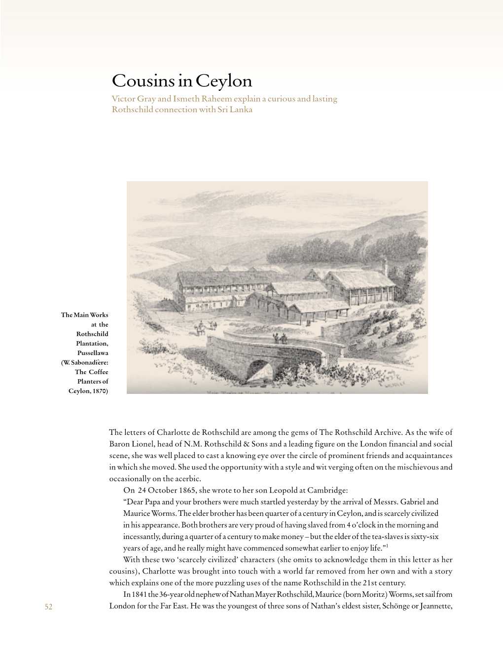 Cousins in Ceylon Victor Gray and Ismeth Raheem Explain a Curious and Lasting Rothschild Connection with Sri Lanka