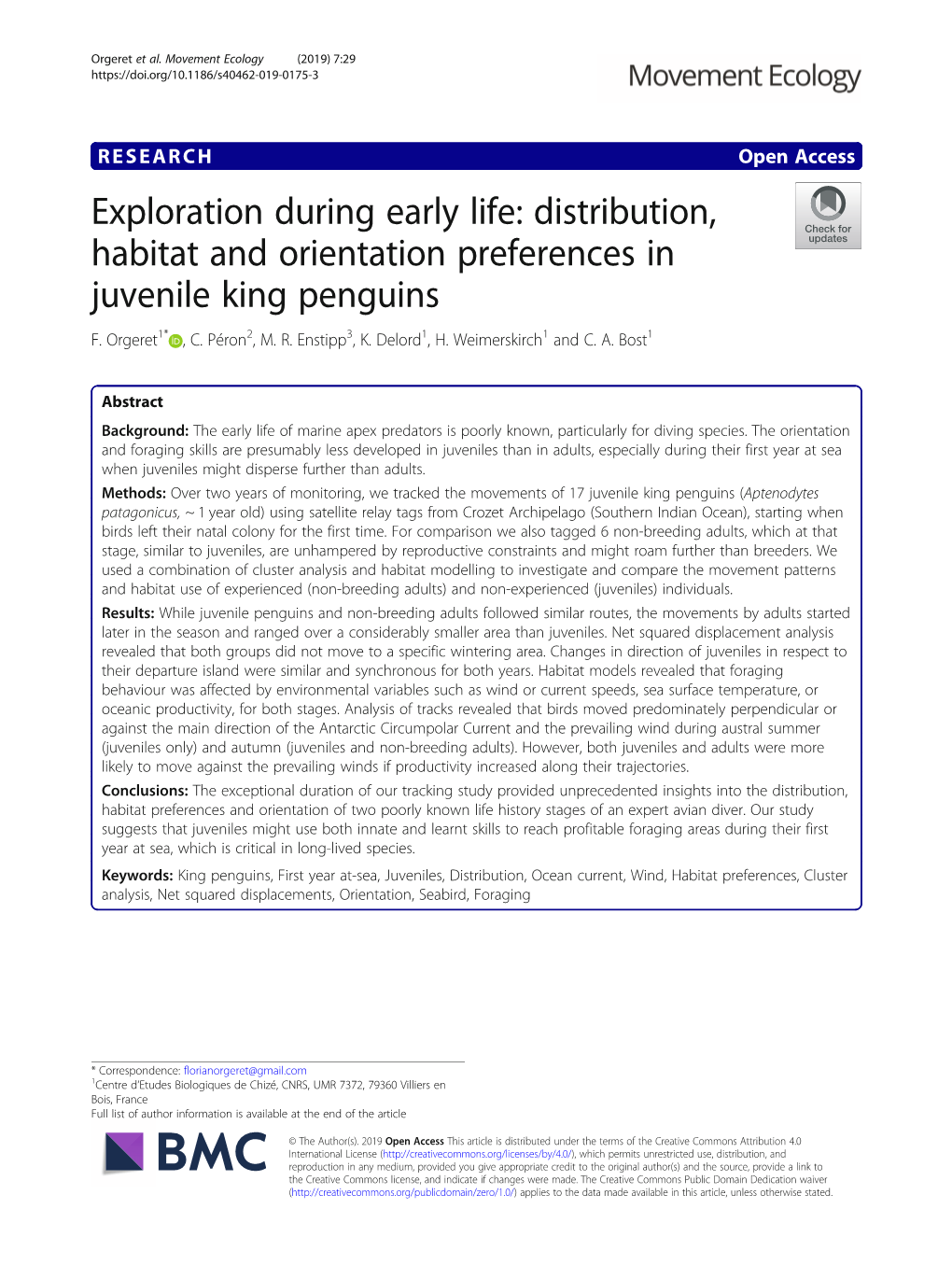 Distribution, Habitat and Orientation Preferences in Juvenile King Penguins F